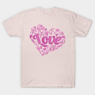 Love in Love heart Hot Pink Embroidered Look T-Shirt